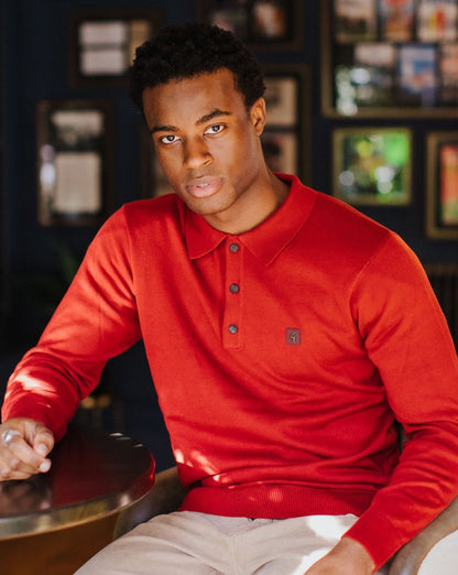 Gabicci Vintage Francesco LS Knitted Polo Dark Red
