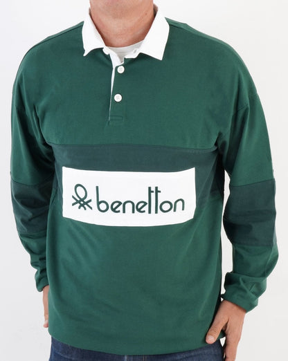 Benetton Rugby Shirt Dark Green/White