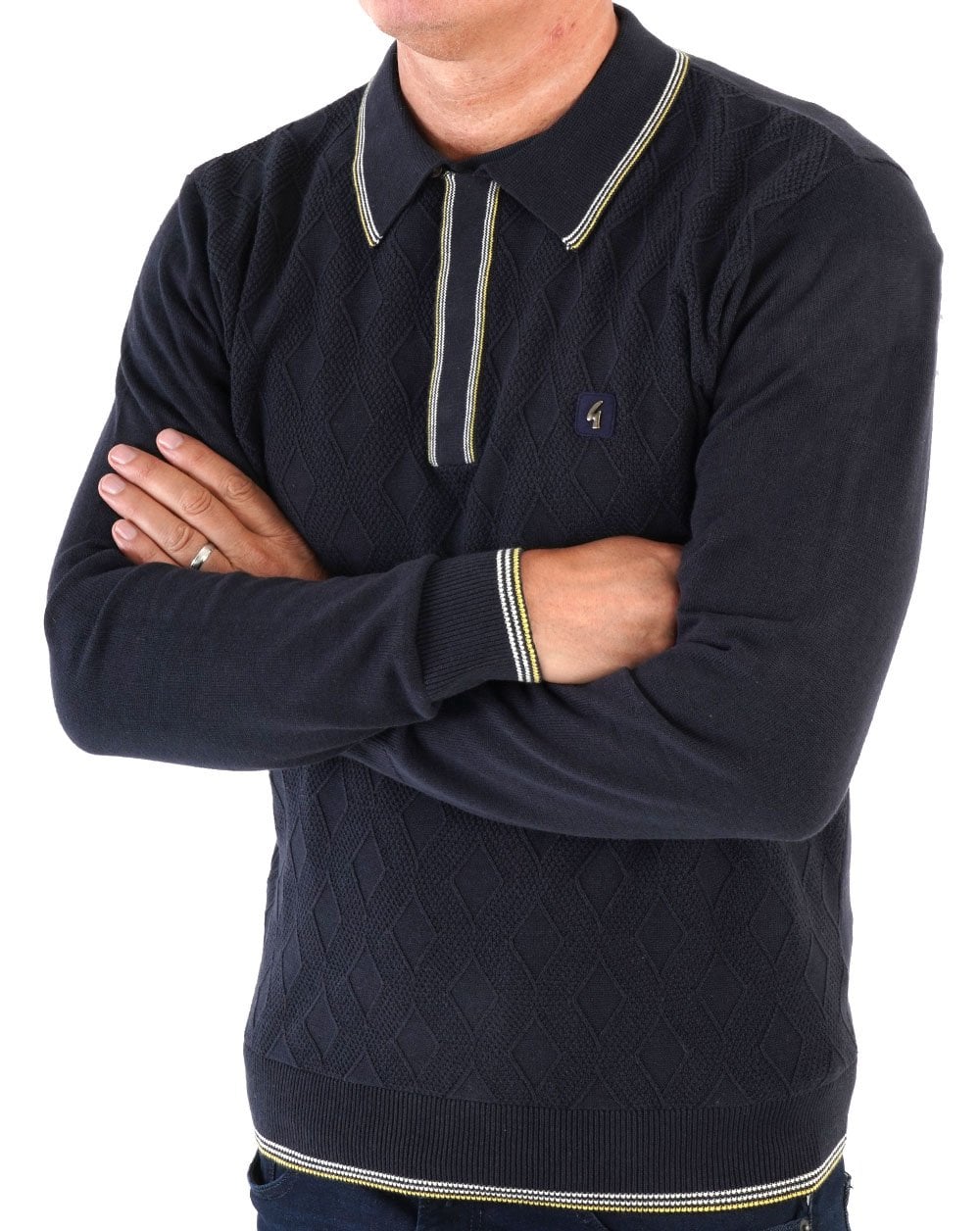 Gabicci Vintage Cannavale LS Knit Polo Navy