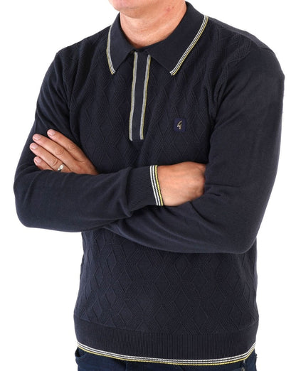 Gabicci Vintage Cannavale LS Knit Polo Navy