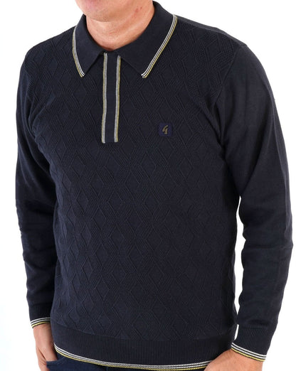 Gabicci Vintage Cannavale LS Knit Polo Navy