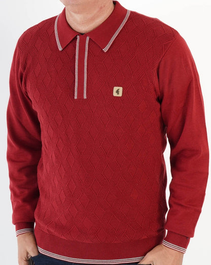Gabicci Vintage Cannavale LS Knit Polo Red