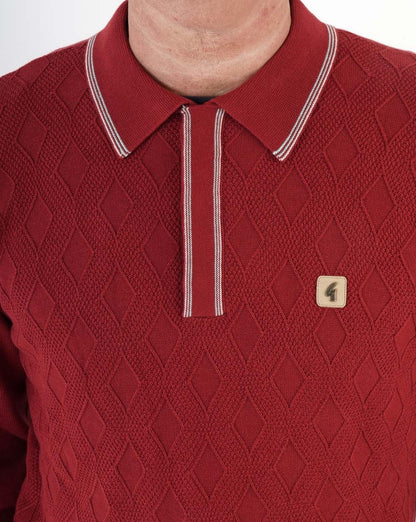 Gabicci Vintage Cannavale LS Knit Polo Red