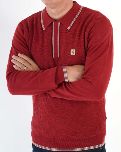 Gabicci Vintage Cannavale LS Knit Polo Red
