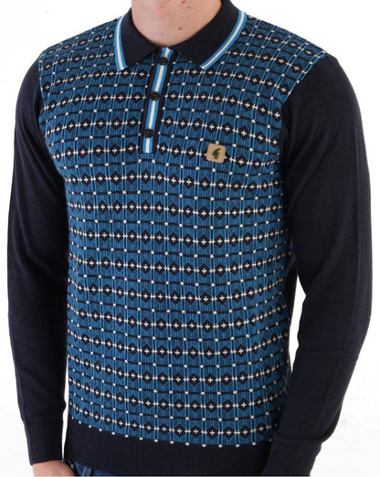 Gabicci Vintage Ernest LS Knitted Polo Navy