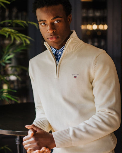 Gant Casual Cotton Half Zip Cream