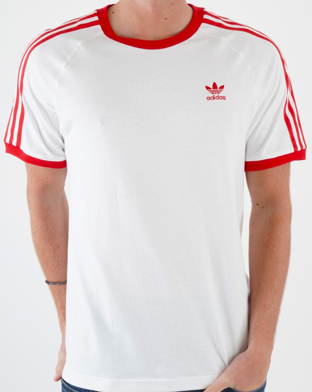 Adidas Originals 3 Stripes T Shirt White/Red