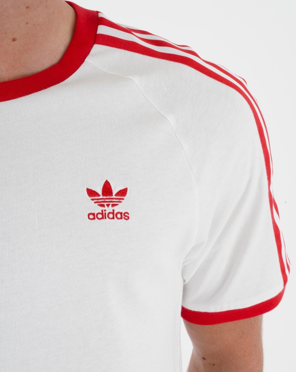 Adidas Originals 3 Stripes T Shirt White/Red