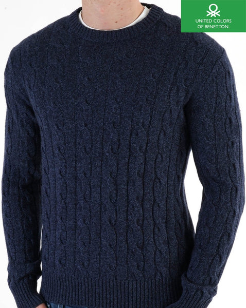 Benetton Cable Knit Jumper Navy