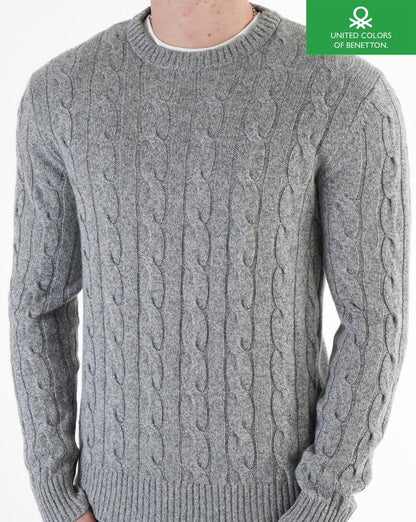 Benetton Cable Knit Jumper Grey