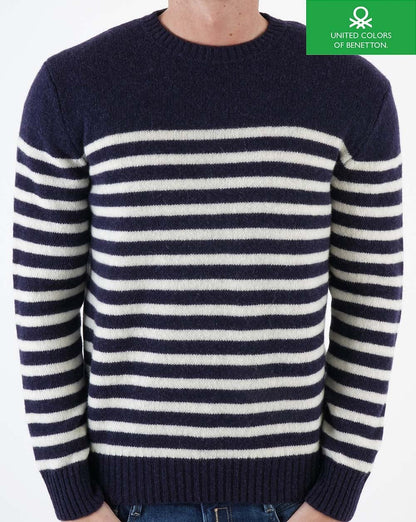 Benetton Striped Wool Jumper Navy/Ecru