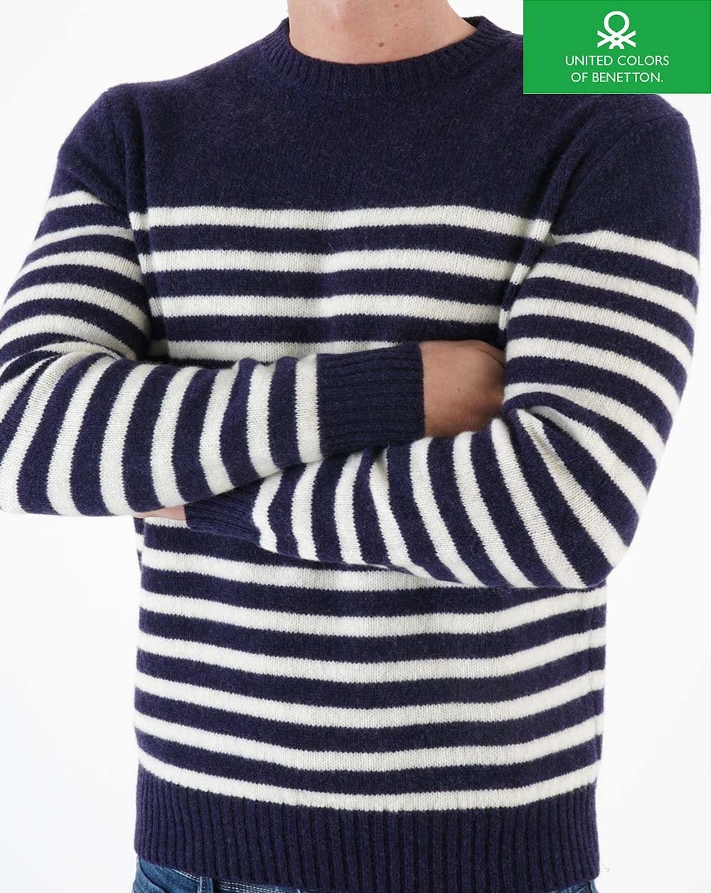 Benetton Striped Wool Jumper Navy/Ecru