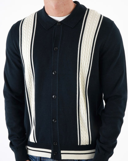 Ben Sherman Long Sleeve Cable Knit Polo Black