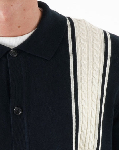 Ben Sherman Long Sleeve Cable Knit Polo Black