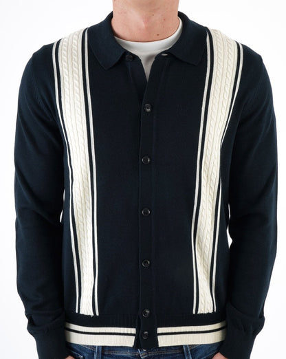 Ben Sherman Long Sleeve Cable Knit Polo Black