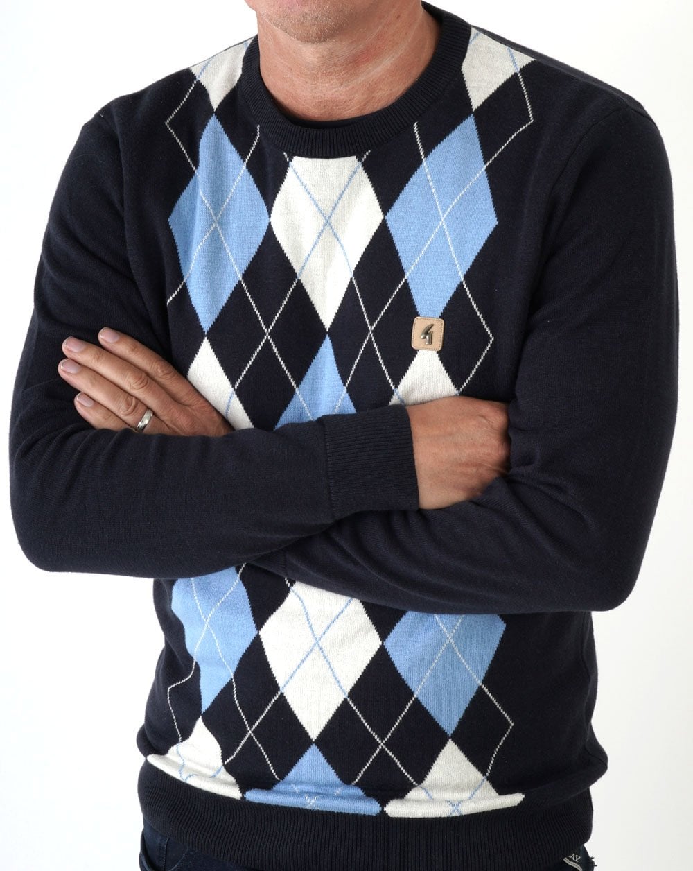Gabicci Vintage Argyle Diamond Crew Knit Navy