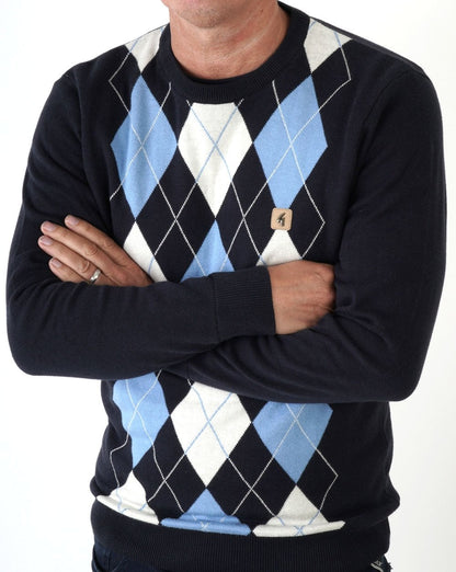 Gabicci Vintage Argyle Diamond Crew Knit Navy