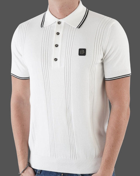 Trojan Self Stripe Polo Shirt Ecru