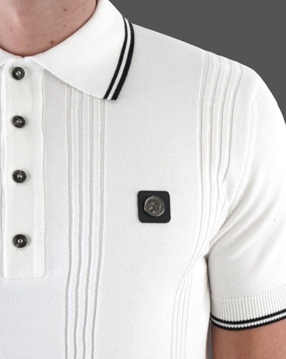 Trojan Self Stripe Polo Shirt Ecru