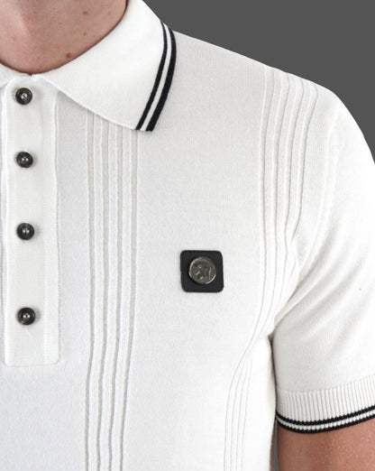 Trojan Self Stripe Polo Shirt Ecru