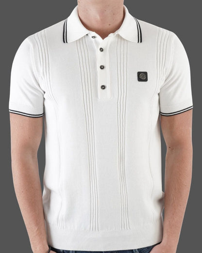 Trojan Self Stripe Polo Shirt Ecru