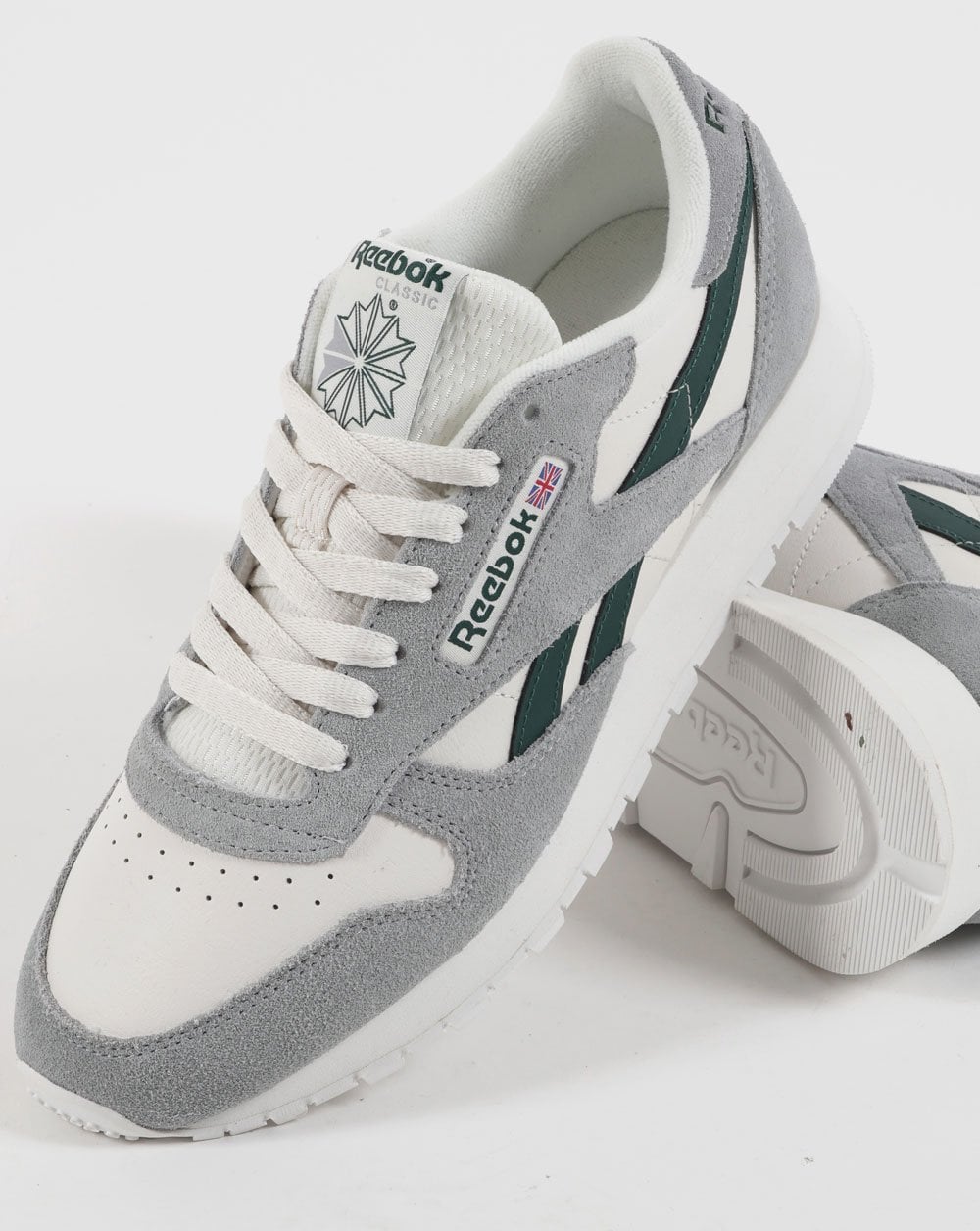 Reebok Classic Leather Trainers Chalk White / Grey / green