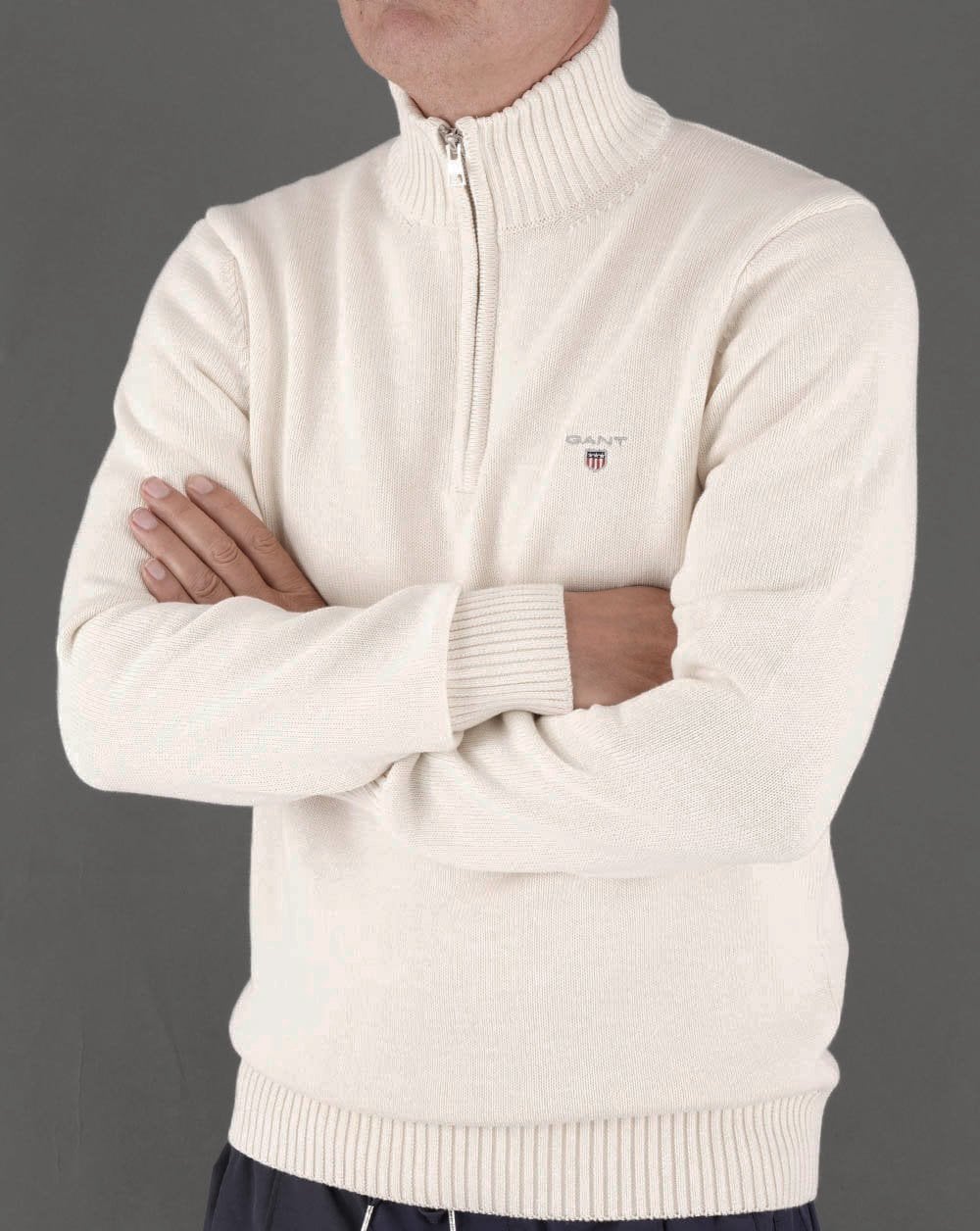Gant Casual Cotton Half Zip Cream