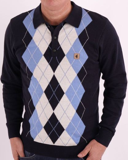 Gabicci Vintage Diamond Knit Polo Navy