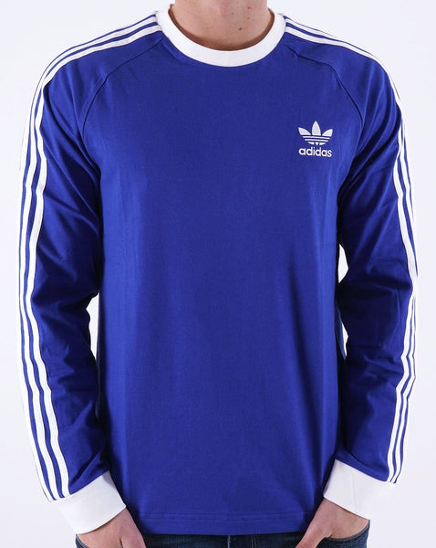 Adidas Originals 3 Stripes LS T Shirt Blue