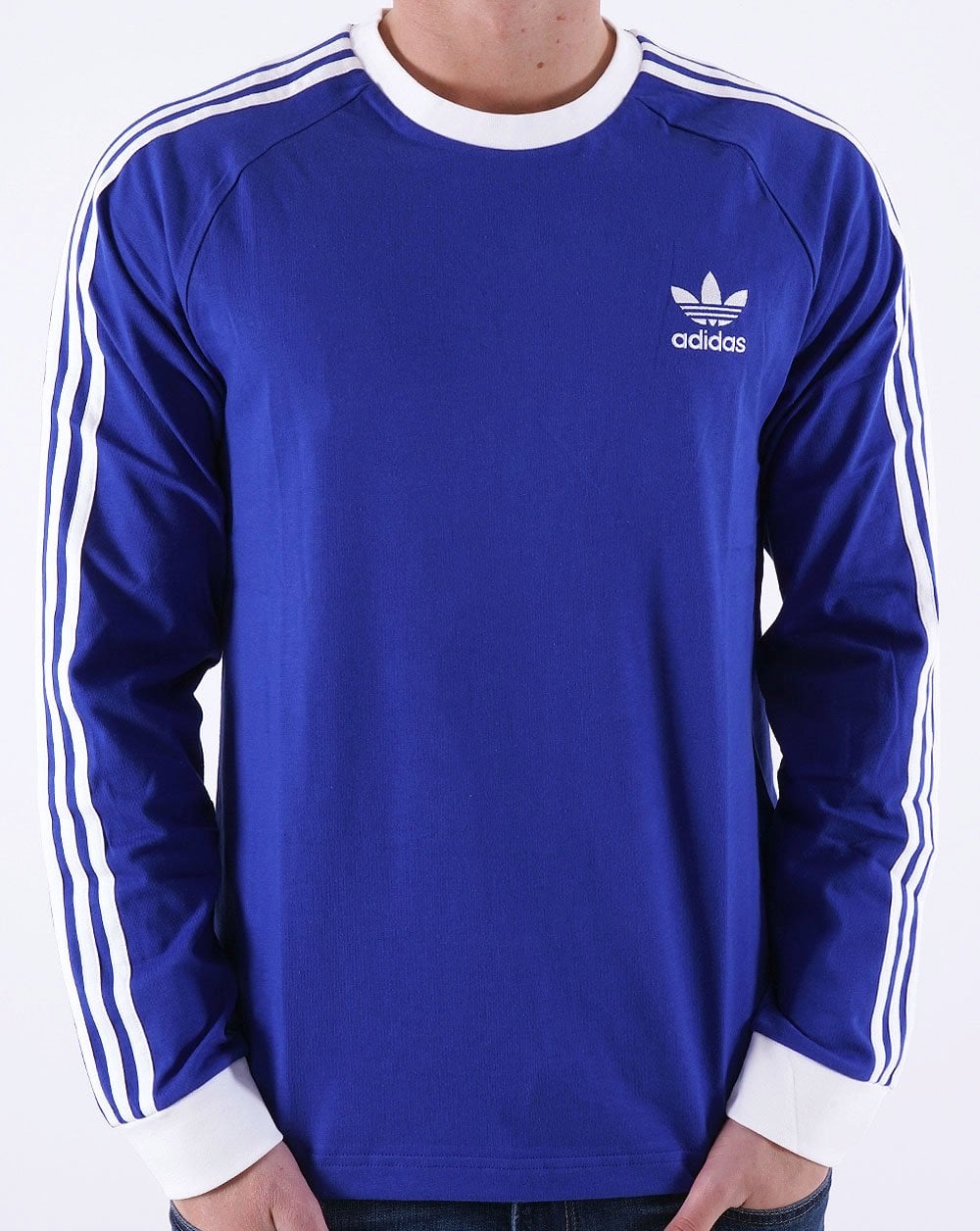 Adidas Originals 3 Stripes LS T Shirt Blue
