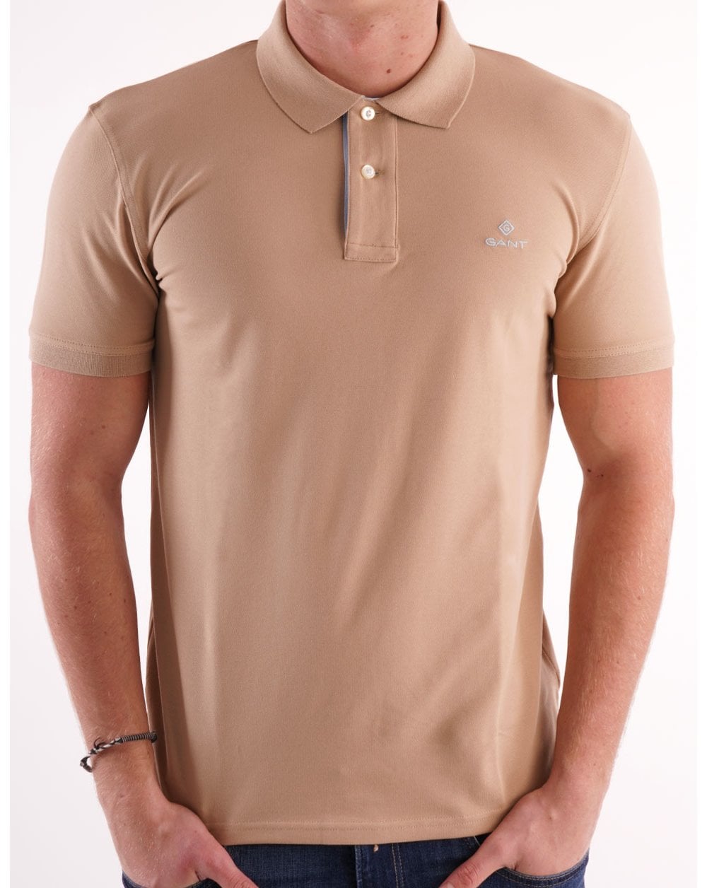 Gant Contrast Collar Polo Beige/Sky Blue