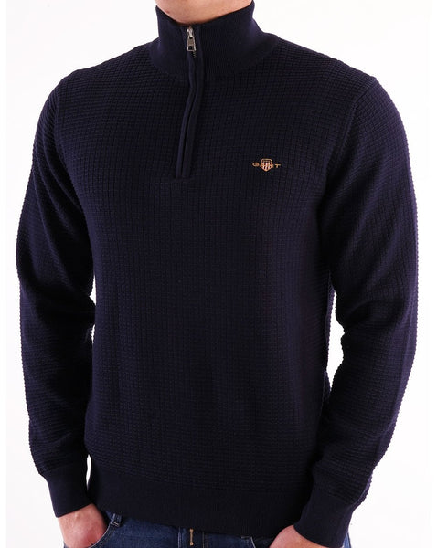 Gant Textured Half Zip Sweater Navy