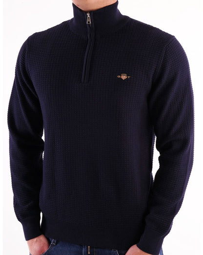 Gant Textured Half Zip Sweater Navy