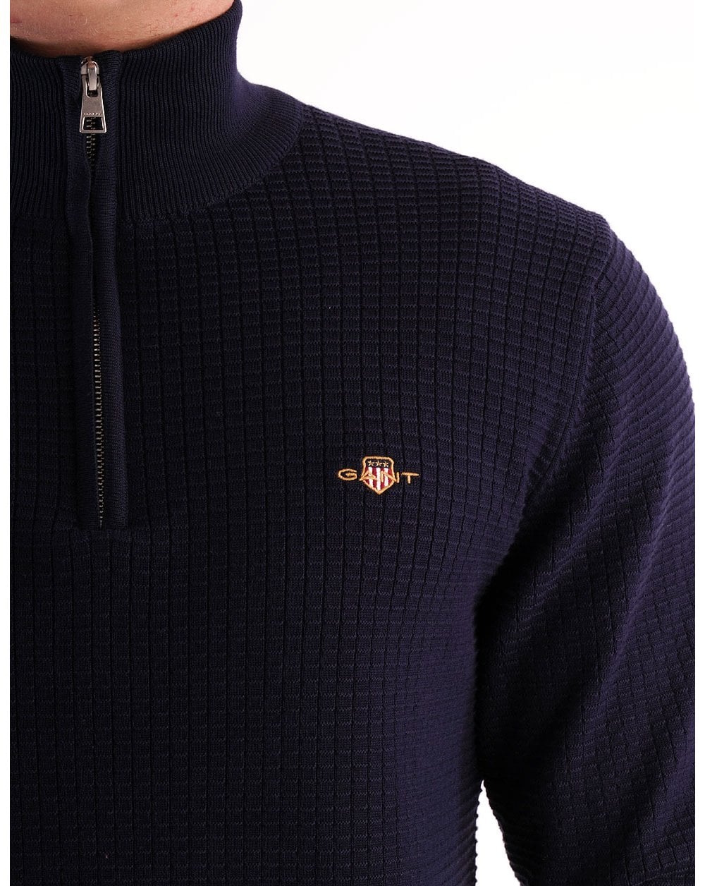 Gant Textured Half Zip Sweater Navy