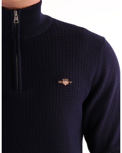 Gant Textured Half Zip Sweater Navy