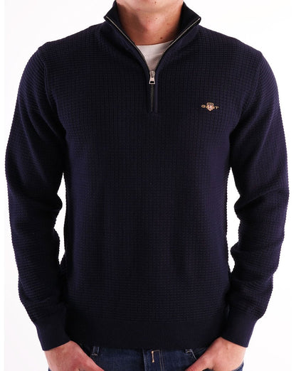 Gant Textured Half Zip Sweater Navy