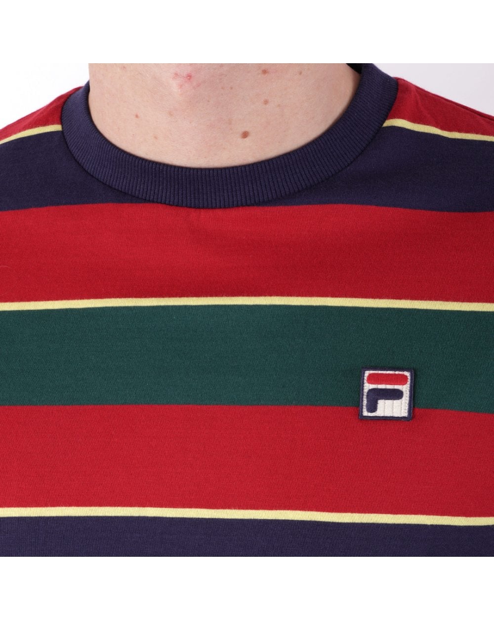 Fila Vintage Jaxon Stripe T Shirt Red/Navy/Green