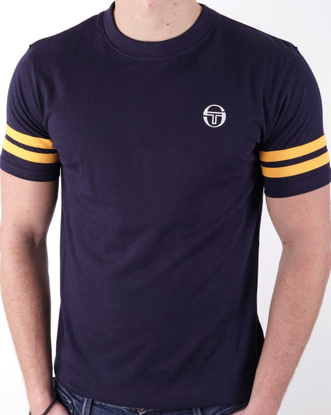 Sergio Tacchini 2 Stripe T Shirt Navy Gold