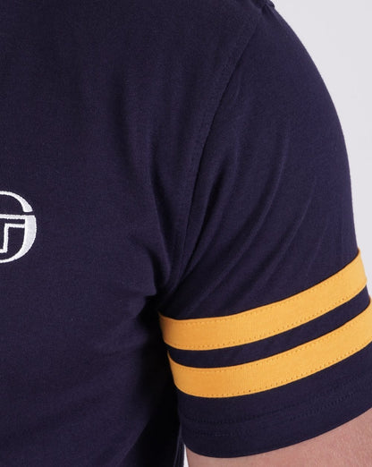 Sergio Tacchini 2 Stripe T Shirt Navy Gold