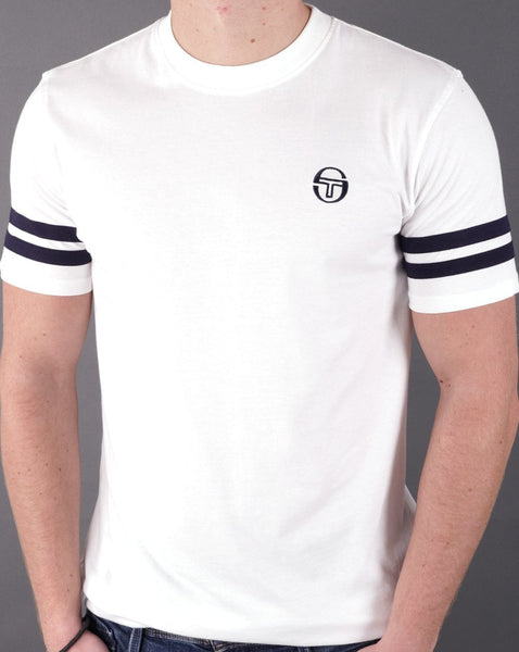 Sergio Tacchini 2 Stripe T Shirt White Navy
