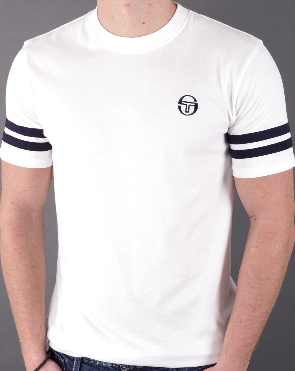 Sergio Tacchini 2 Stripe T Shirt White Navy