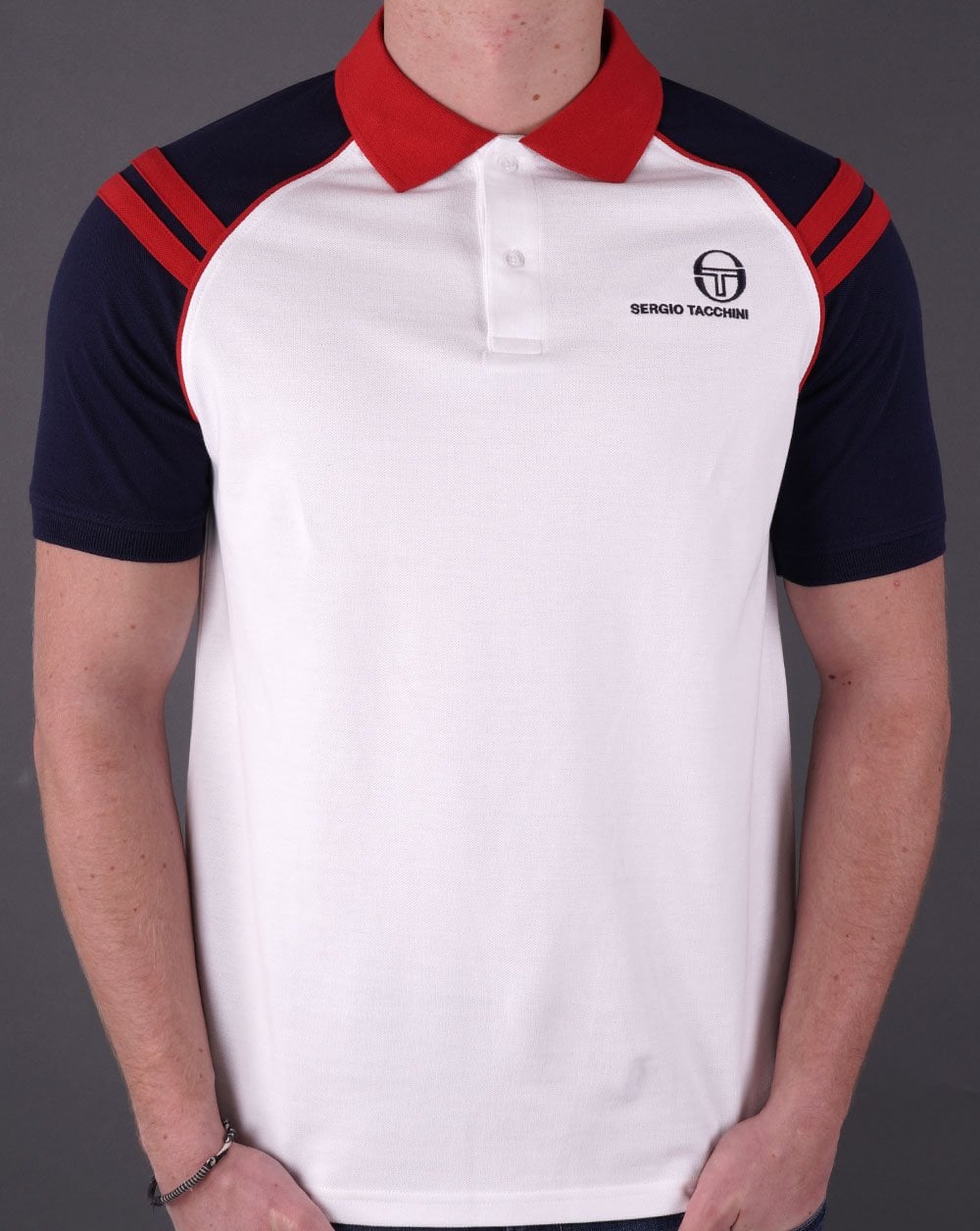 Sergio Tacchini Cortona Polo Shirt White/Navy Blue