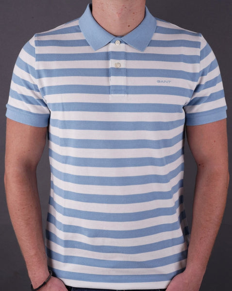 Gant Multi Stripe Pique Polo Shirt White/Sky Blue