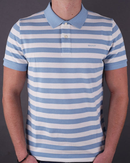 Gant Multi Stripe Pique Polo Shirt White/Sky Blue