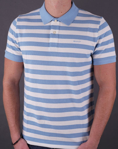 Gant Multi Stripe Pique Polo Shirt White/Sky Blue