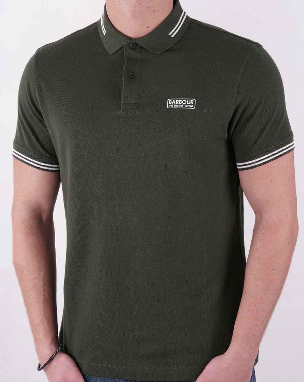 Barbour International Essential Tipped Polo Forest Green