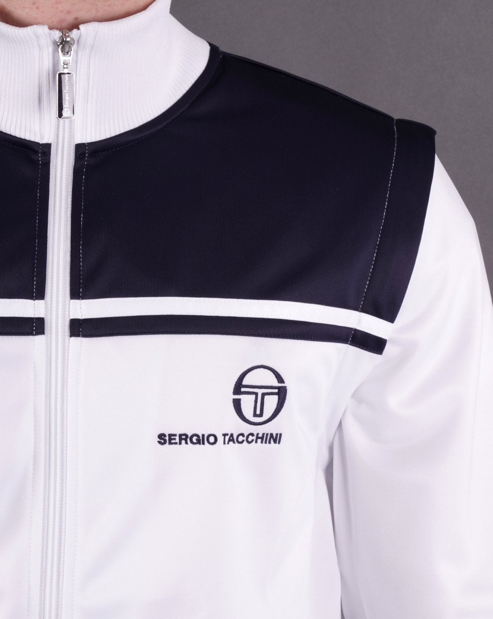 Sergio Tacchini Young Line Zip Off Track Top White Navy