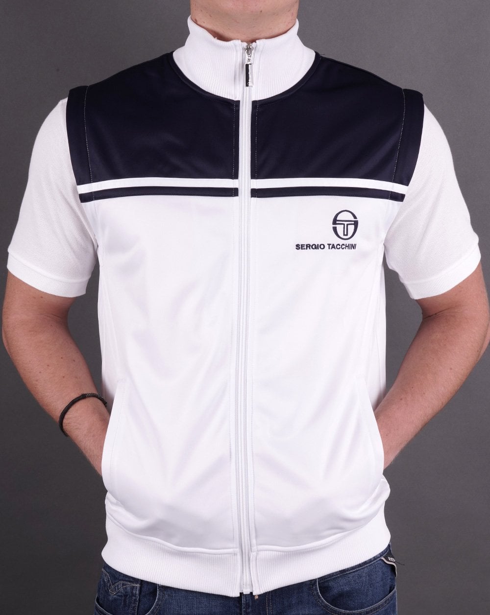 Sergio Tacchini Young Line Zip Off Track Top White Navy