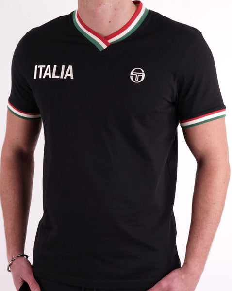 Sergio Tacchini Italia V Neck T Shirt Black