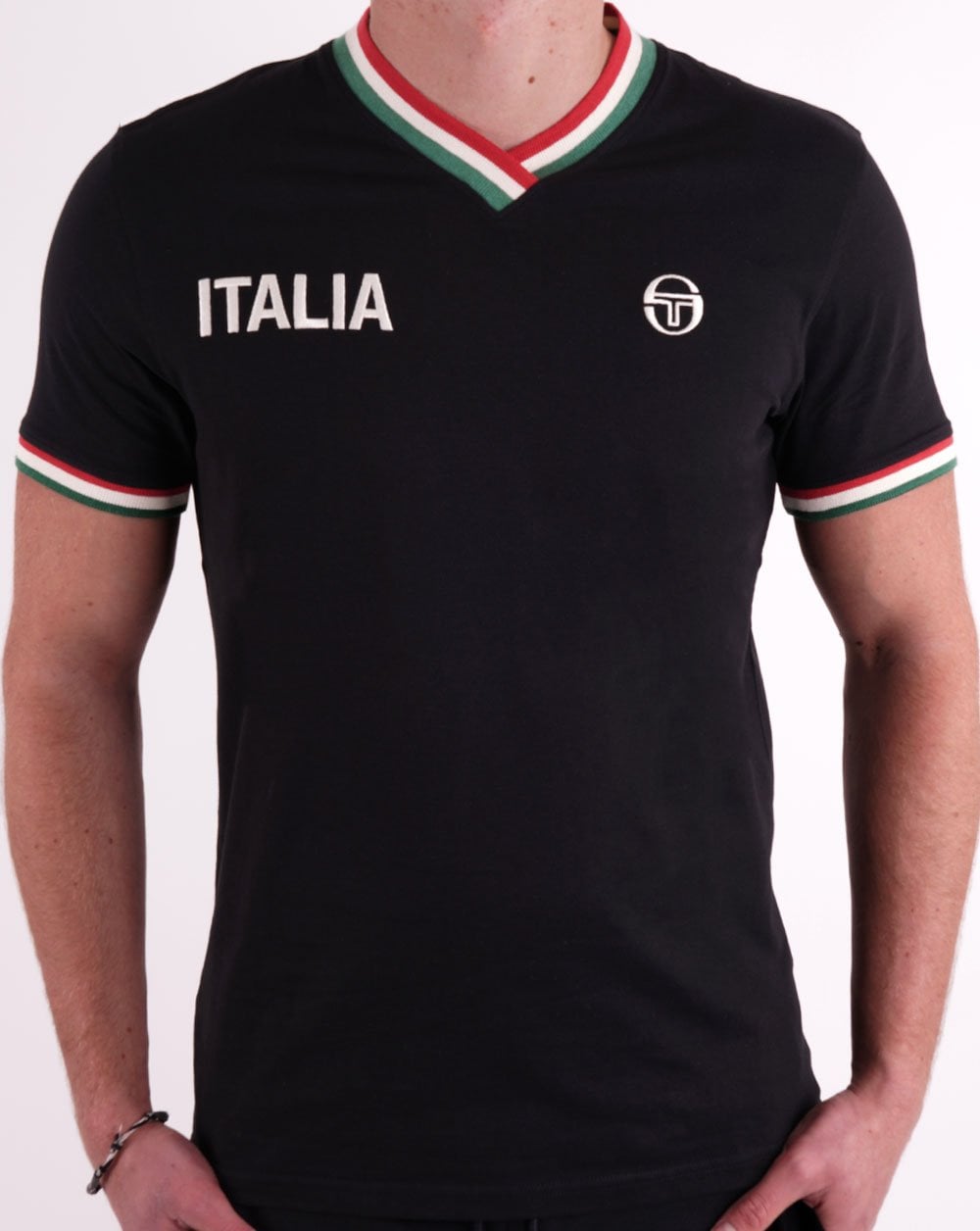 Sergio Tacchini Italia V Neck T Shirt Black
